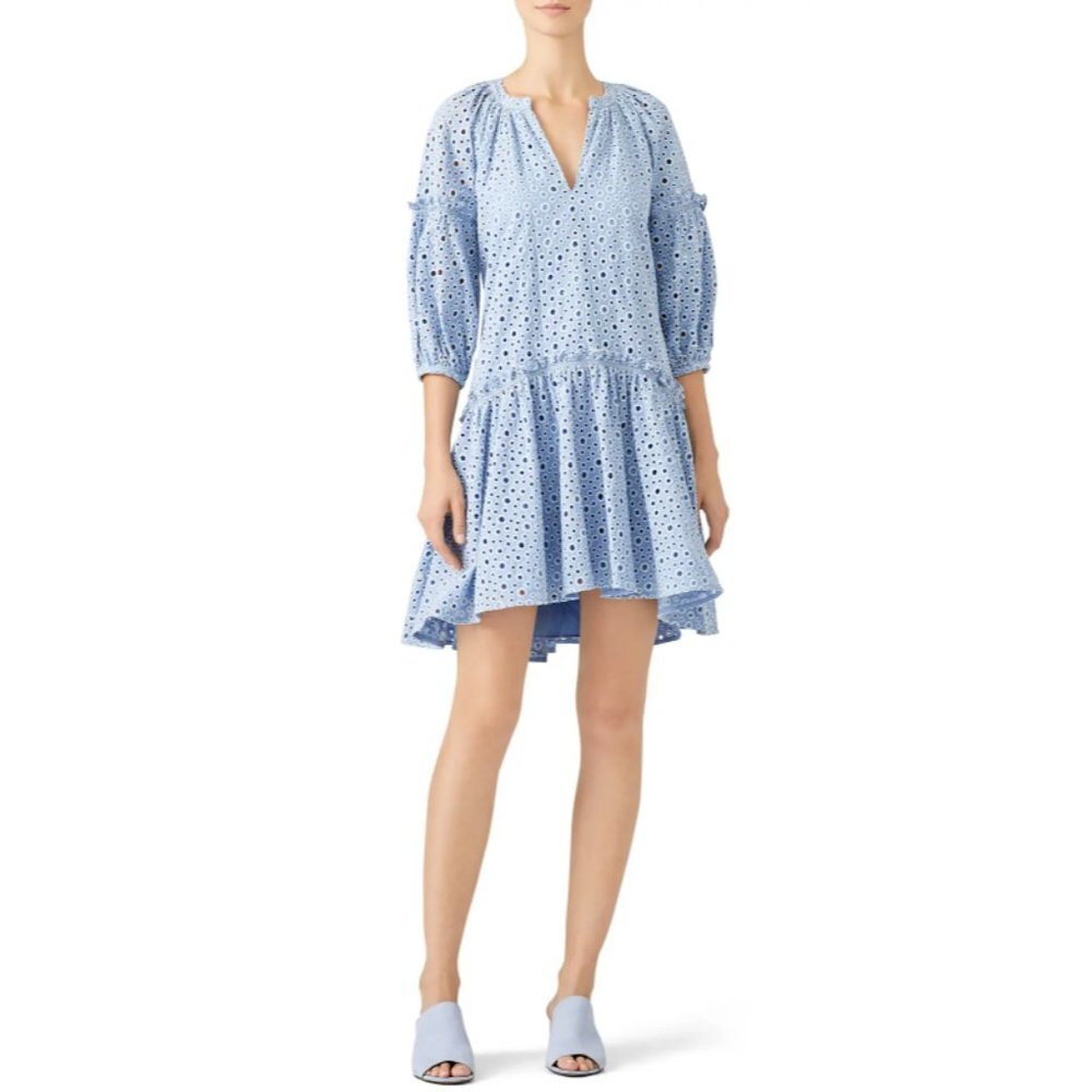 PROSE & POETRY Blue Eyelet Delaney Dress Fit & Flare Cotton Size Small